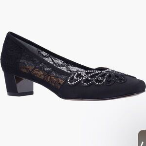 J.Renee Black Heels with Lace and Rhinestones